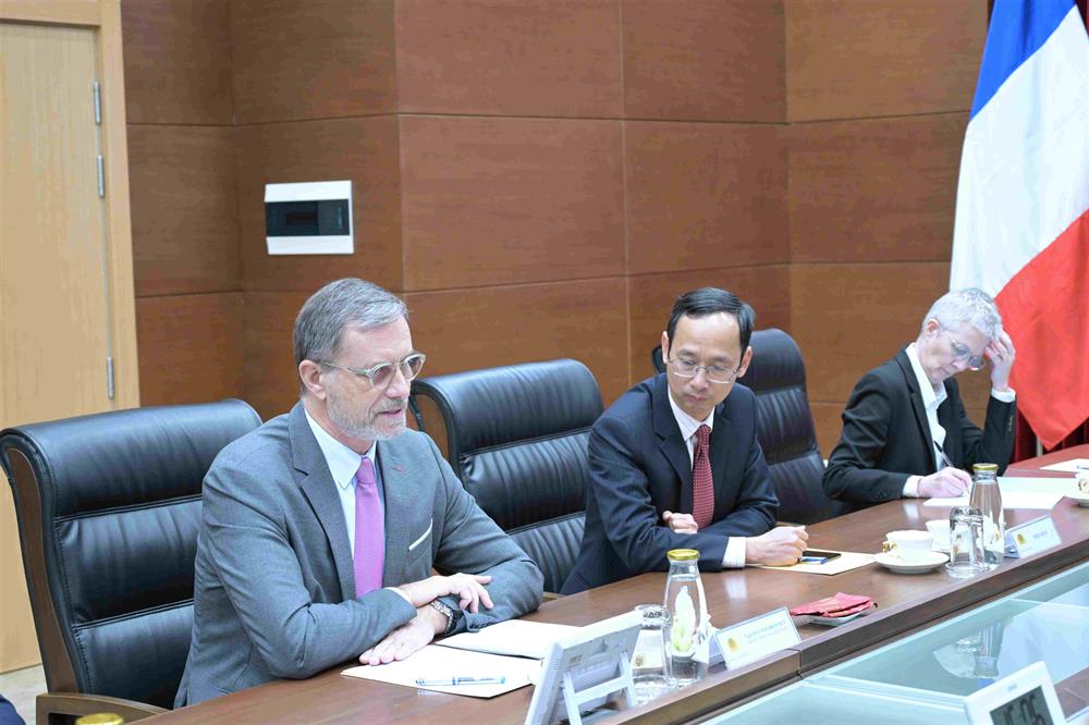 Đại sứ Olivier Brochet phát biểu tại buổi tiếp.