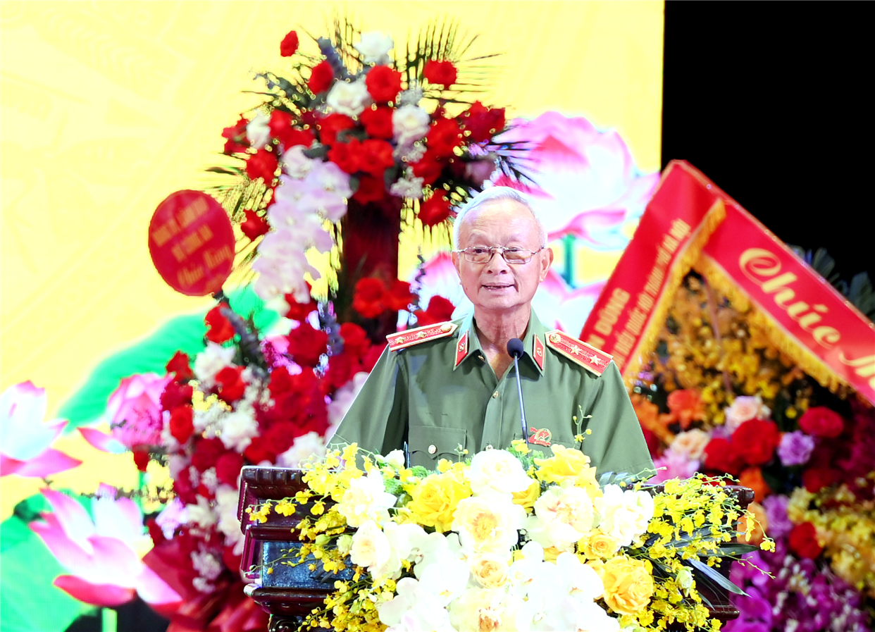 Trung tướng Vũ Hải Triều, nguyên Phó Tổng cục trưởng Tổng cục An ninh Bộ Công an phát biểu tại Lễ kỷ niệm.