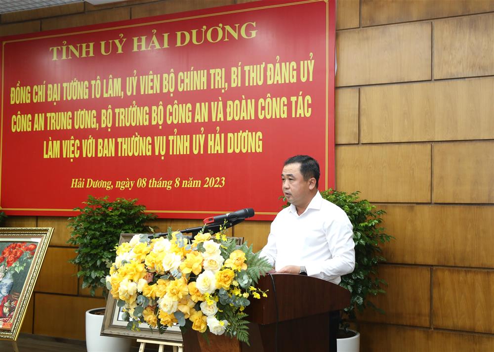 Bí thư Tỉnh ủy Hải Dương Trần Đức Thắng phát biểu tại buổi làm việc.