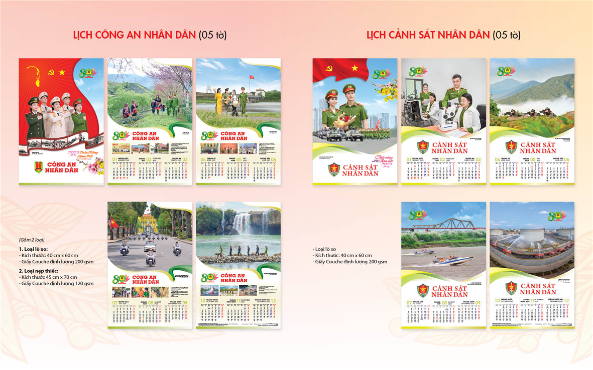 Các ấn phẩm Lịch CAND năm 2025.