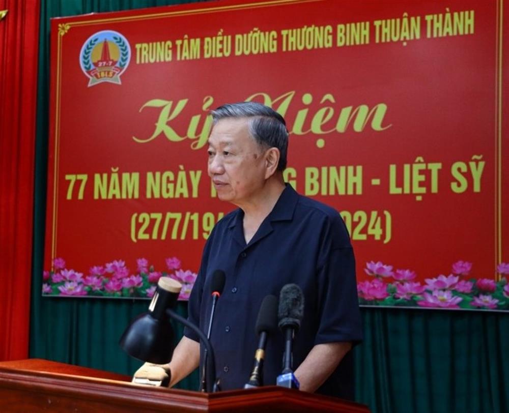 Chủ tịch nước Tô Lâm phát biểu, động viên các thương - bệnh binh.