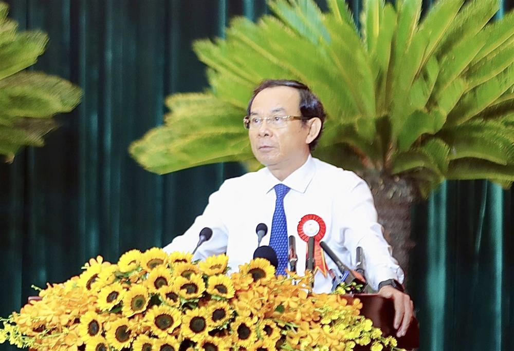 Đồng chí Nguyễn Văn Nên, Uỷ viên Bộ Chính trị, Bí thư Thành uỷ Thành phố Hồ Chí Minh phát biểu.