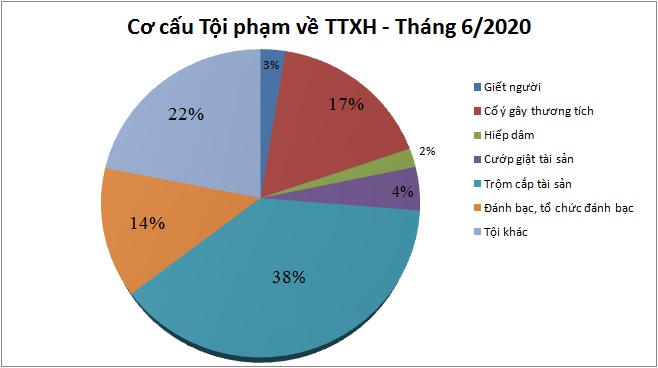 Biểu đồ tội phạm và vi phạm pháp luật về trật tự xã hội tháng 6/2020.