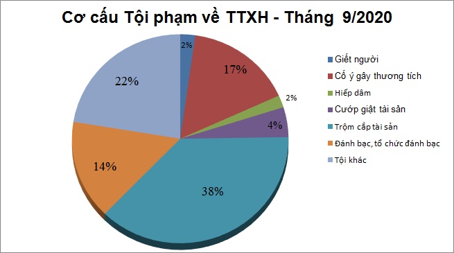Biểu đồ tội phạm và vi phạm pháp luật về trật tự xã hội tháng 9/2020.