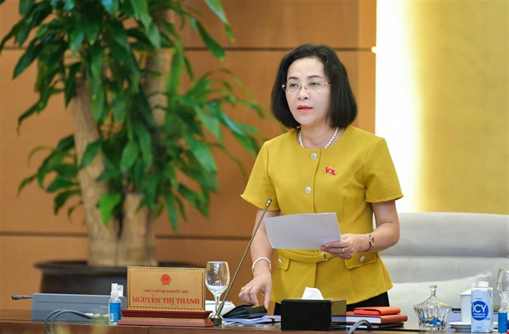 Phó Chủ tịch Quốc hội Nguyễn Thị Thanh thảo luận tại phiên họp.